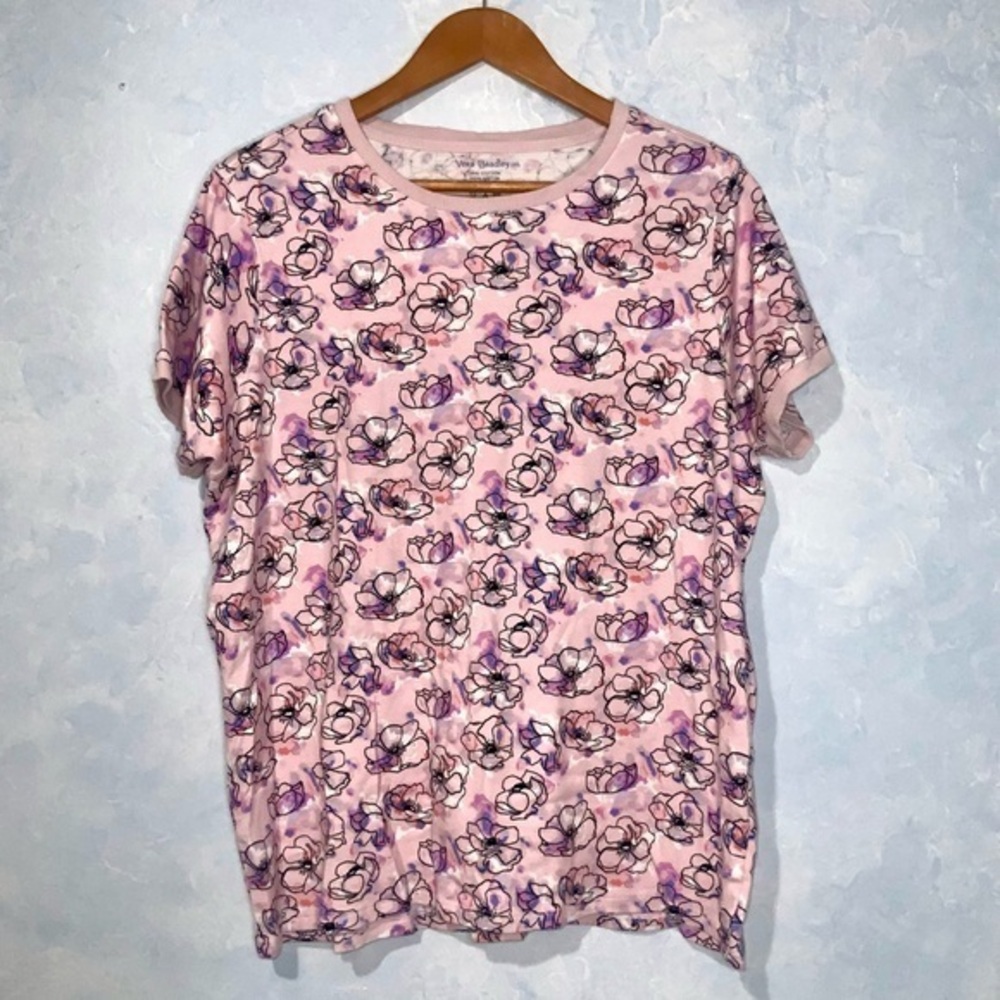 Vera Bradley Pink Floral Cotton Short Sleeve Round Neck Pajama Lounge Shirt 2XL